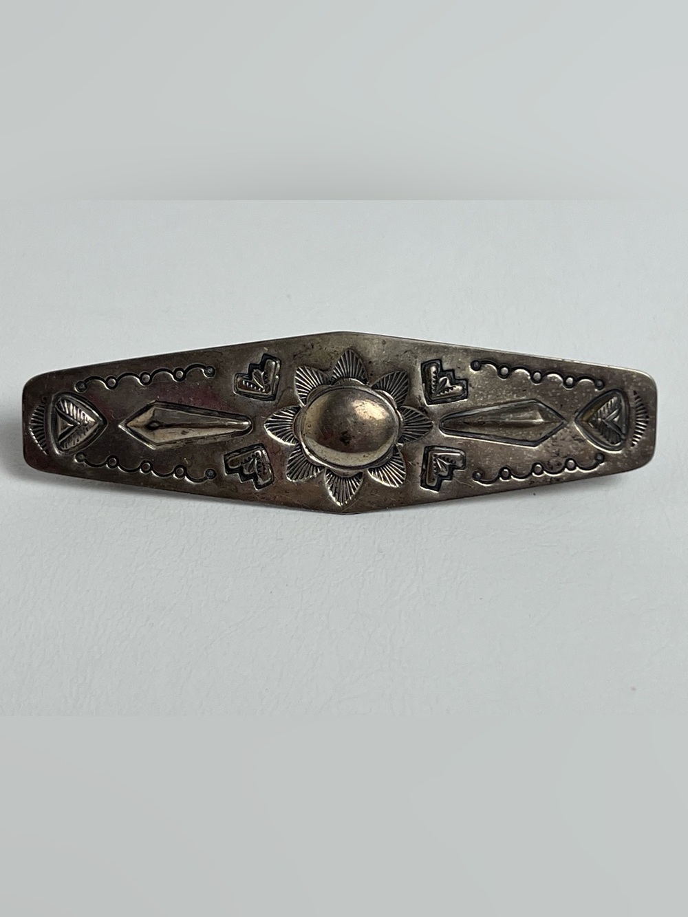 VTG Navajo Sterling Silver Hand-Stamped Hair Barrette Clip 3.5" Sunburst Arrow
